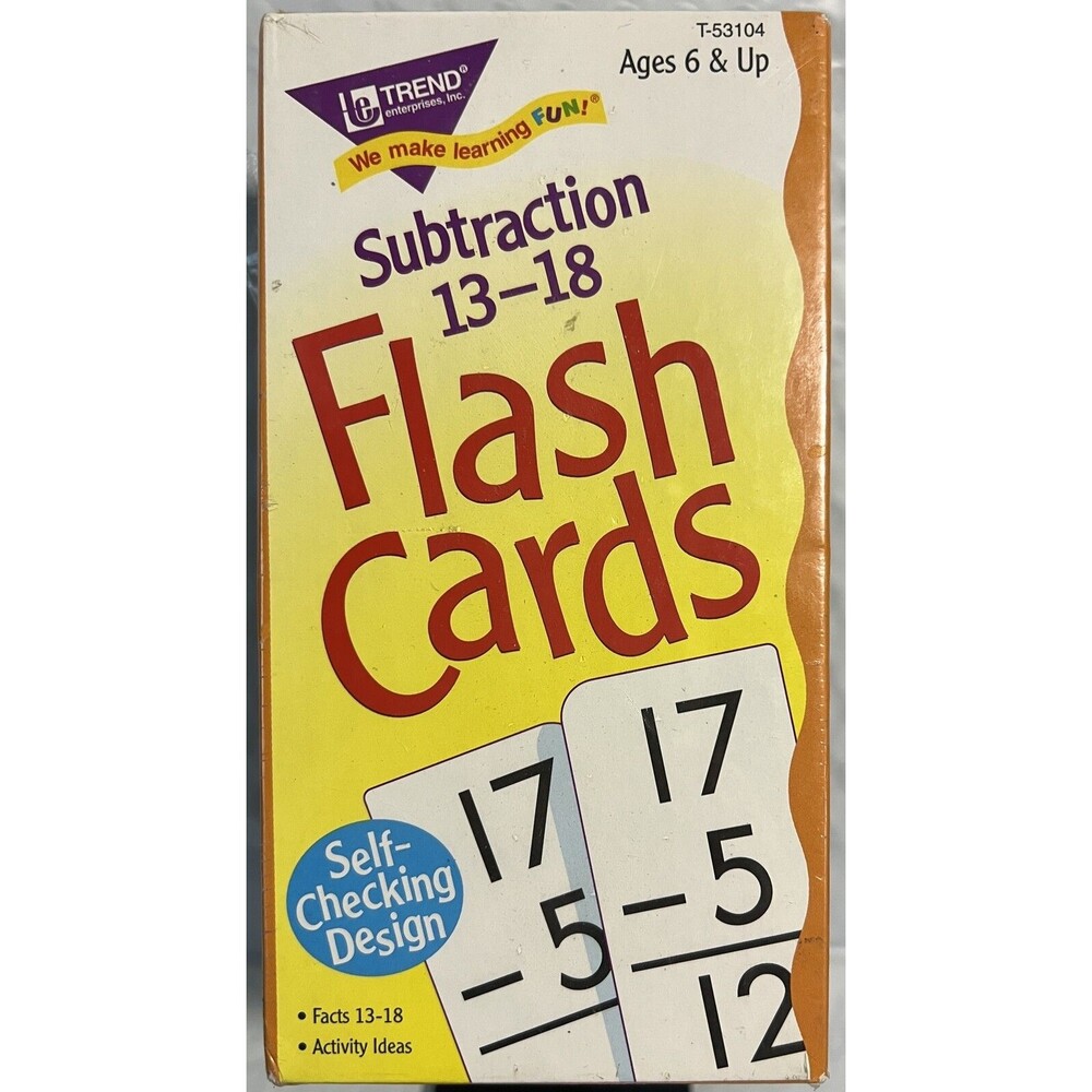 Subtraction 13-18 Flash Cards Ages 6 & Up [078628531046] Self-Checking Design